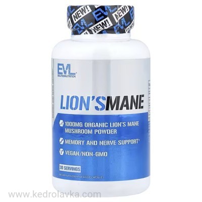 Ежовик гребенчатый EVLution Nutrition (Lion's Mane), 1000 мг, 60 капсул | Кедровая лавка "Олеся"