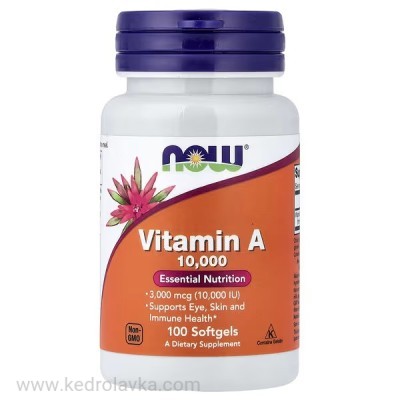 Витамин А 10 000, NOW, 100 гелевых капсул, iHerb