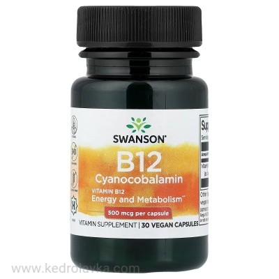 Витамин B12, 500 mcg, 30 капс., SWANSON, iHerb
